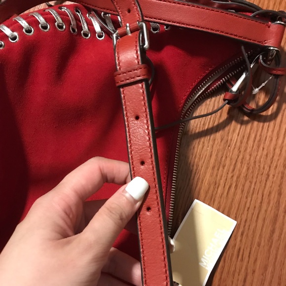 NWT-Michael Kors Suede Rhea Grommet Crossbody Bag - Picture 5 of 8